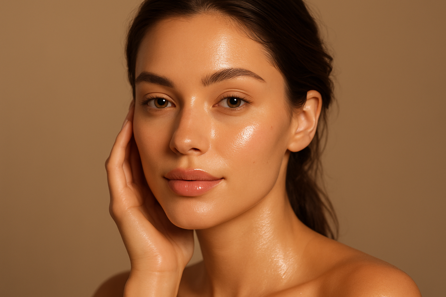 Femme avec une peau glowy