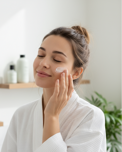 photo en portrait d'une femme qui se fait une skincare