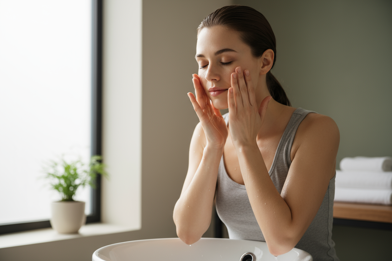 qu'elle se lave le visage de façon naturelle