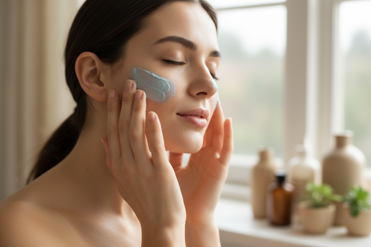 une femme qui s'applique de la crème au nila 